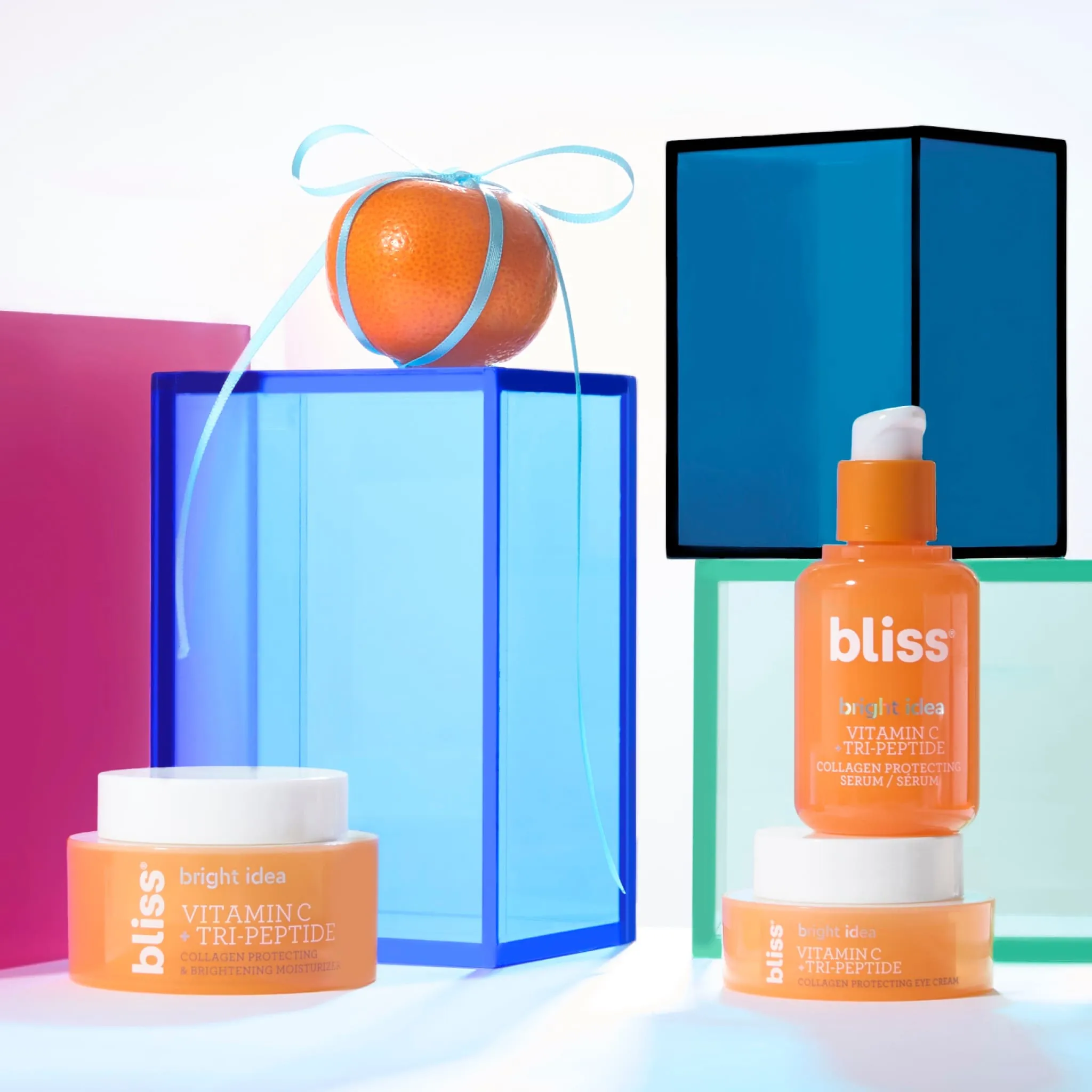 Bliss_OnTheBrightSideBundle_VitaminCKit_BrightIdeaSerum_EyeCream_Moisturizer_Holiday2024Lifestyle.webp